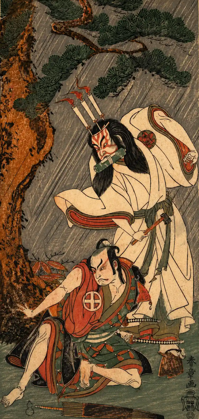 Kabuki Actors Ichimura Uzaemon IX as Ko-kakeyama and Ōtani Hiroji III as Kōga Saburō | Katsukawa Shunshō 勝川春章 - 浮世繪妖怪與怪談幽靈畫廊